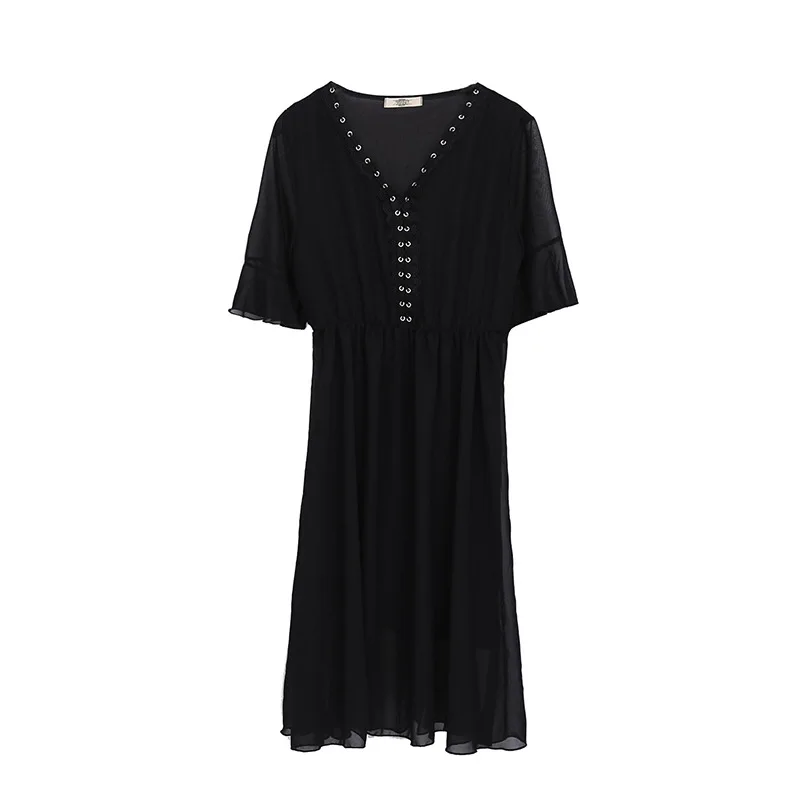 

2019 Summer Plus Size Women's Chiffon Dress Casual Large Size Elastic Waist Flare Sleeve Lady A-line 4XL Vestidos Big Size Dress