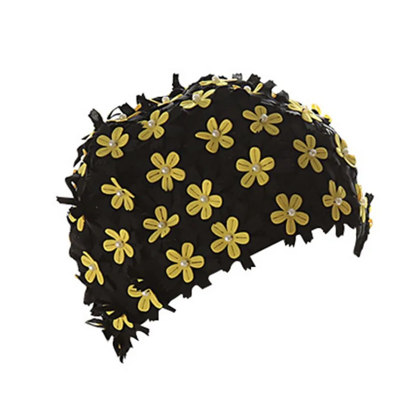 

Women Floral Print Pearl Diamond Swimming Cap Sports Surf Swim Pool Shower Cap