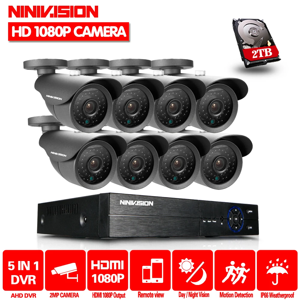 8CH AHD DVR система 8 шт. 2.0MP 3000TVL черная уличная защищенная инфракрасная камера