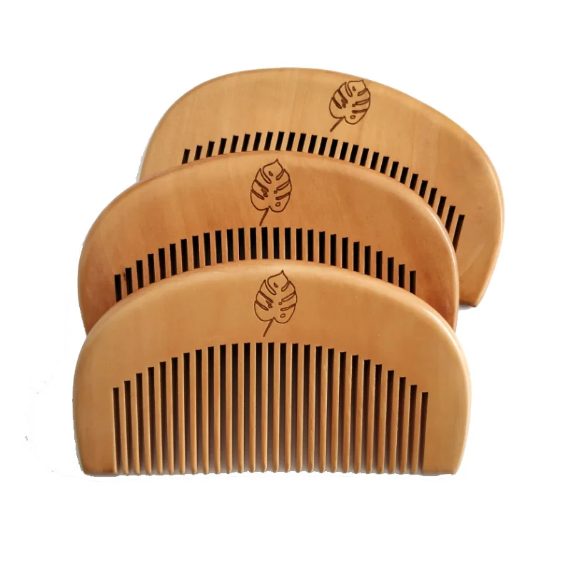 Гребень лунный из натурального персикового дерева с мелкими зубьями для мужчин и