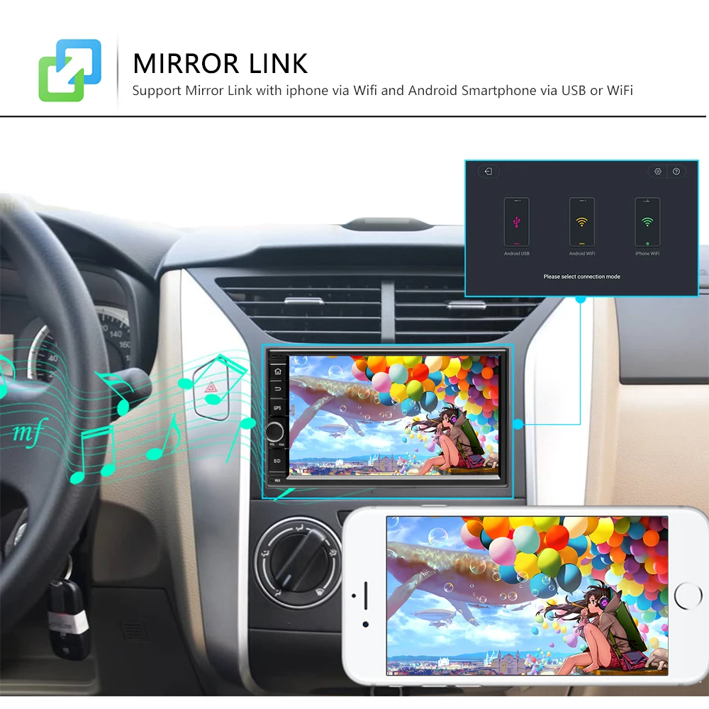 AMPrime 2 din автомобильный радиоприемник андроид gps 7 &quotBluetooth WI FI Mirrorlink DVR MP5
