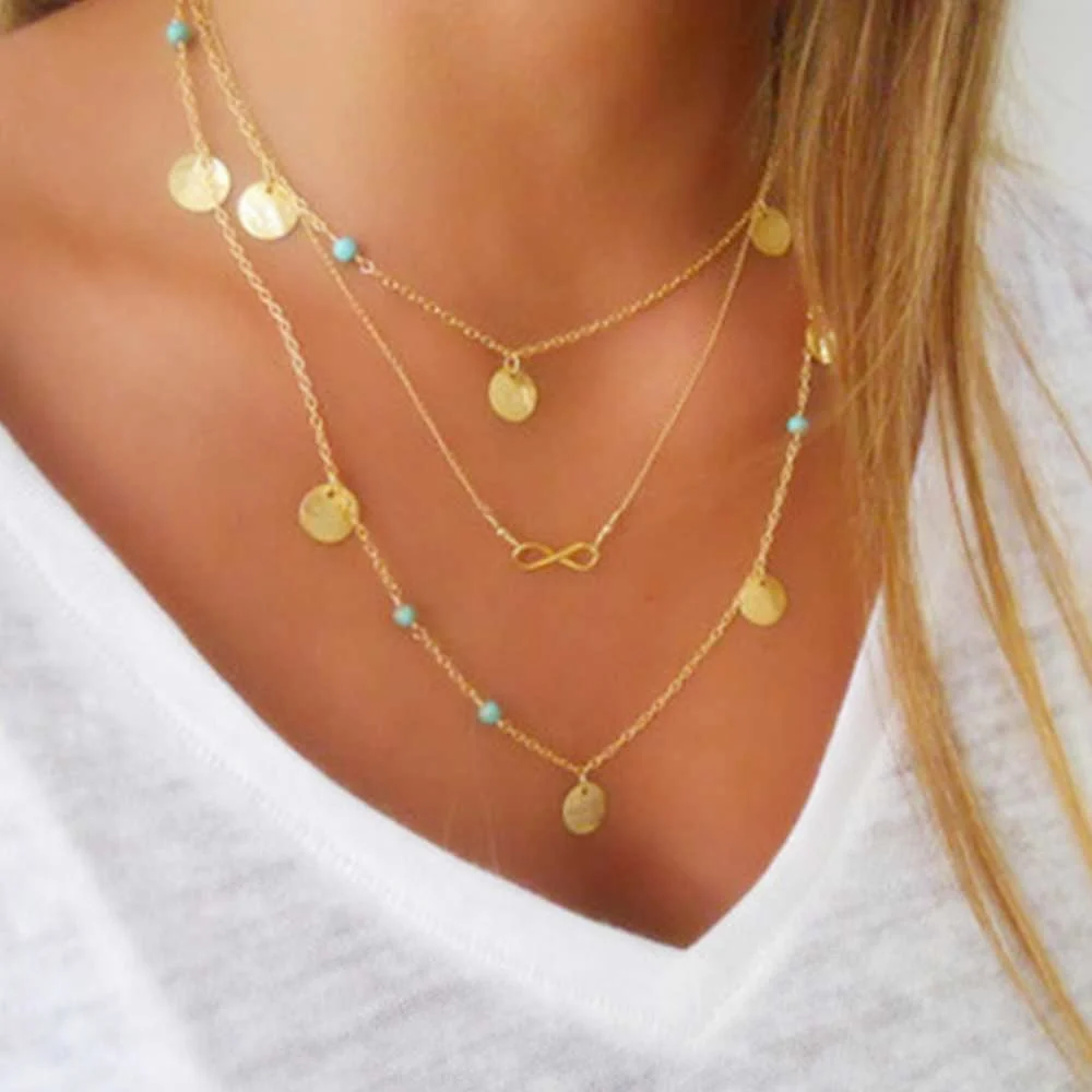 N530 Gold Color Многослойное ожерелье с кулоном в виде Луны, монета, кисточки, Лариат, бар, ожерелье для женщин, винтажное очаровательное колье, ожерелье, массивные ювелирные изделия - Окраска металла: N530 Gold Color