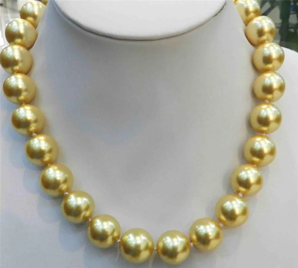 

Fashion 10mm AAA Gold South Sea Shell Pearl Round Beads Necklace 18''22553-KOI98H