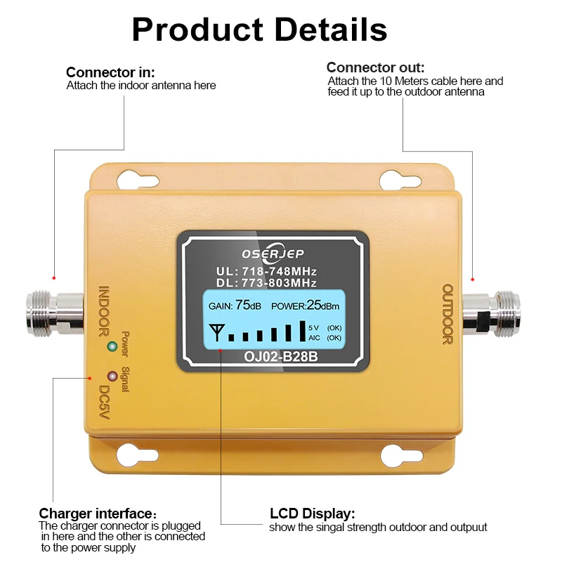 70dB LCD LTE 700MHz B28B 4G усилитель сигнала Мобильный телефон репитер для