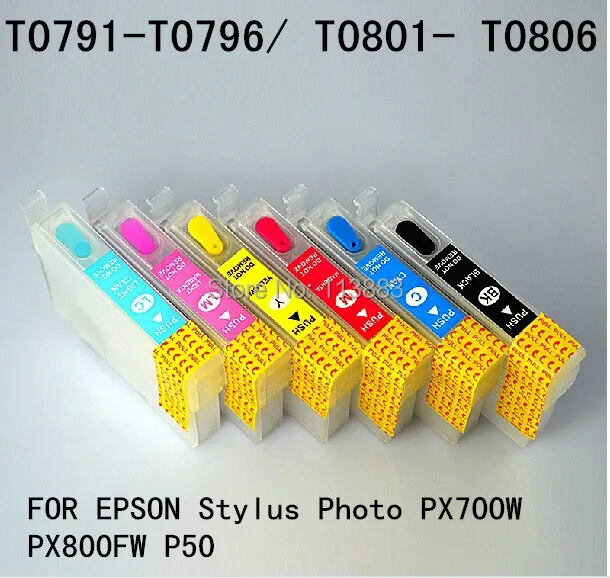 Многоразовый чернильный картридж 6 цветов 79 T0791 T0796/ T0801 T0806 для EPSON stylus Photo PX700W PX800FW