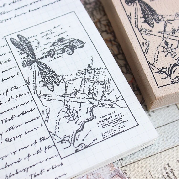 

moodtape vintage wood clear stamp for DIY scrapbooking/photo album Decorative stamp Ancient Maps animal rubber stamp seal