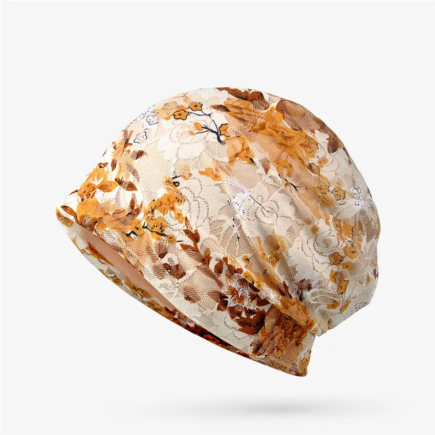 Новинка тонкие женские шапки-тюрбан с кружевным принтом шапочки цветочным для