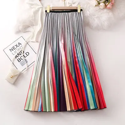 A72 ATKULLQZ high quality factory direct spring summer clothes new rainbow skirt long skirt big swing woman skirt with lining - Цвет: A72