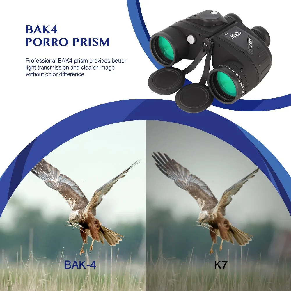 Бинокль 10x50 морской военный телескоп жизнь водонепроницаемый С дальномер компас BAK4 призма FMC объектив наблюдение за птицами для взрослых