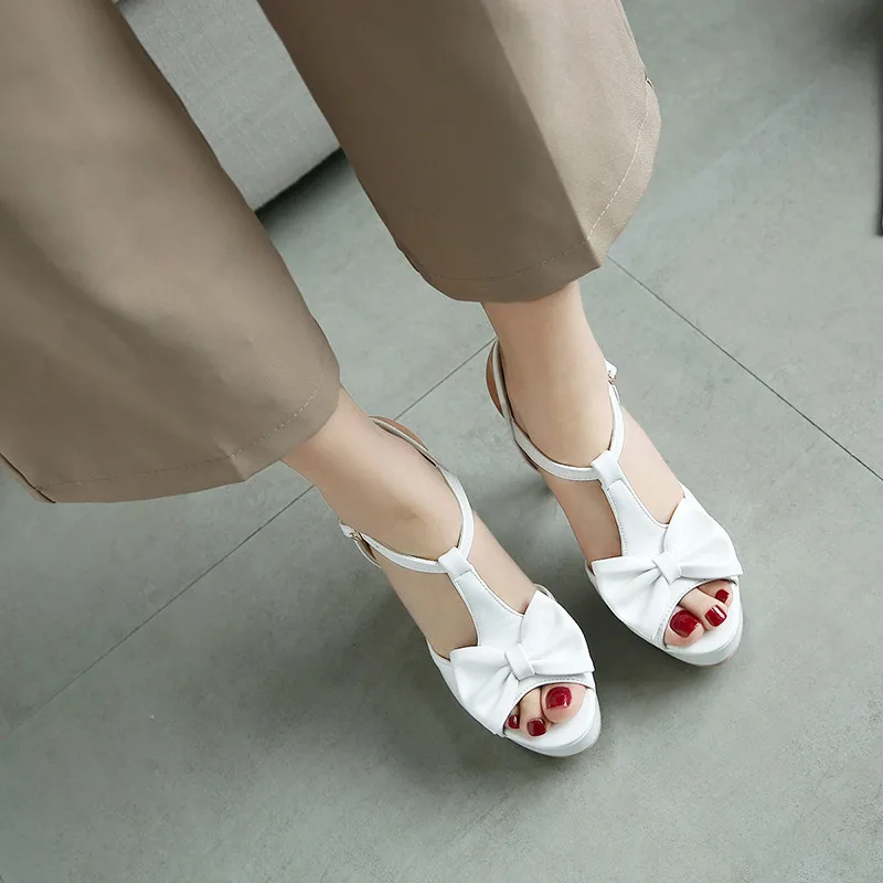 YMECHIC Summer Fashion White Pink Party Wedding Bride High Heels Sandals Women Platform Shoes Peep Toe Bowtie Ladies Shoes