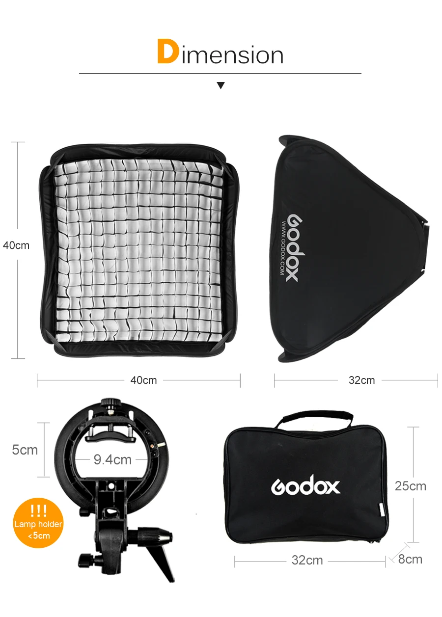 Godox Регулируемый 40x40 см флэш-софтбокс с креплением Bowens s-типа кронштейн+ сотовая сетка комплект для вспышки Speedlite Flash Shooting