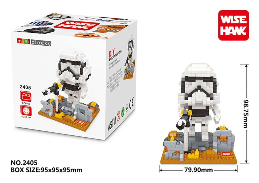 Детские мини-блоки, фигурки американского аниме, Kawaii Yoda Darth Vader, DIY модель, строительные блоки BB8, кирпичи, игрушки для мальчиков - Цвет: 2405 with box