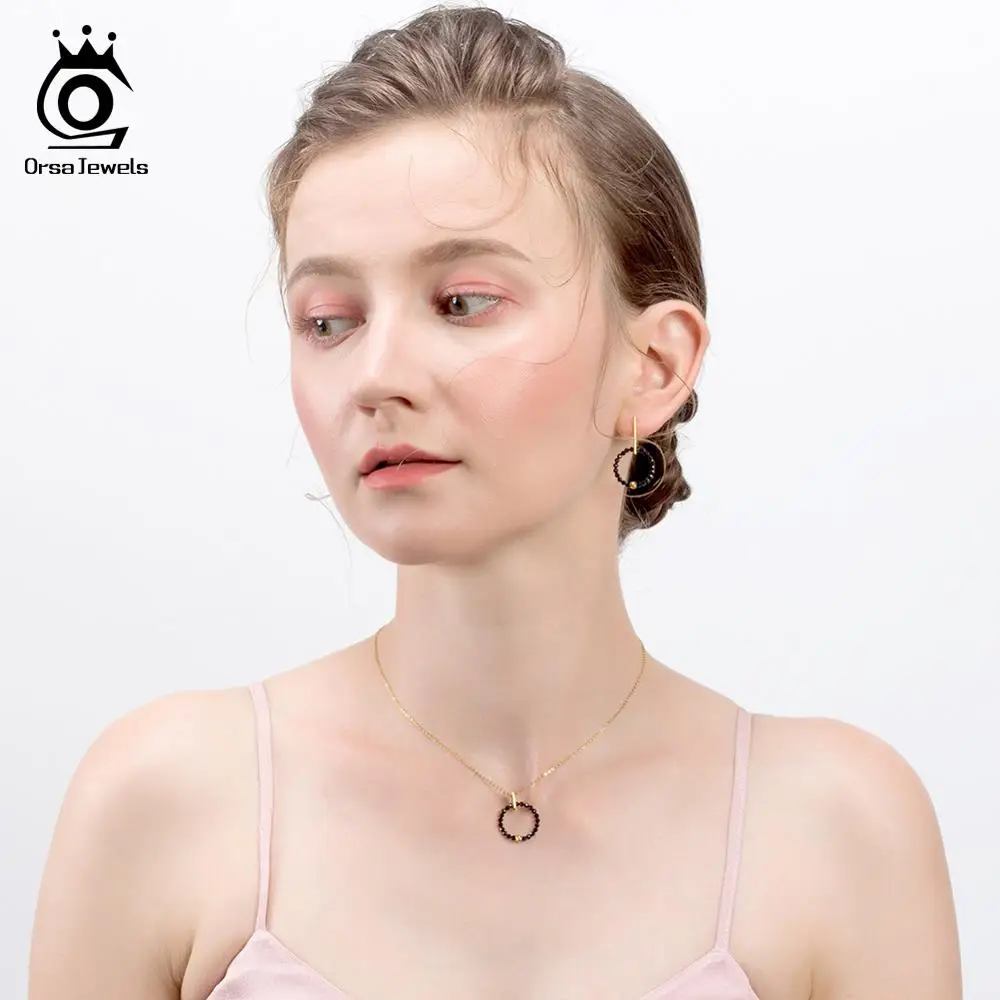ORSA JEWELS 18K Золотой Красный Гранат подвеска круглой формы дамское ожерелье 925 пробы длинная Серебряная цепочка модные одиночные украшения SN154-R