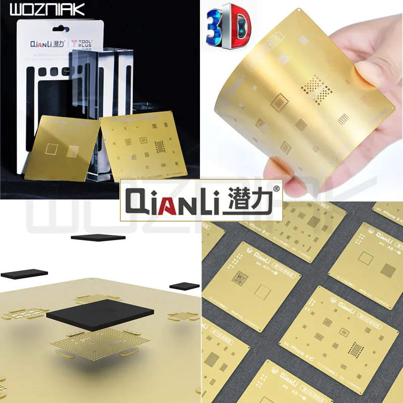 QIANLI IOS Золотая 3D стальная сетка NAND baseband IC/CPU A8 A9 A10 A11 BGA трафарет для IPHONE 6 6S 7 7P 8P T0.12