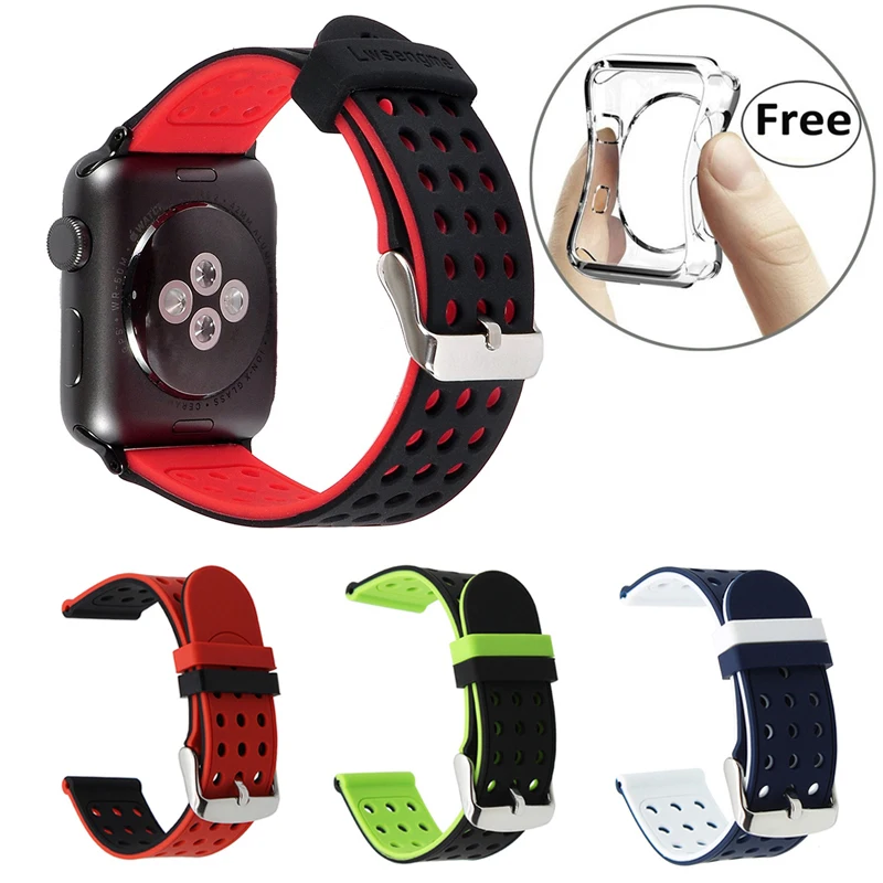 Мягкий силиконовый ремешок двойные стороны браслет чехол для iPhone Apple Watch Series 3 2 1 42