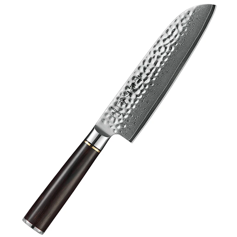 Santoku Knife HEZHEN, 5 шт., профессиональные кухонные ножи, наборы японских дамасских ножей, VG10, шеф-повара, хлеба, сантоку, нож для очистки овощей, инструмент для приготовления, ручка из черного дерева - Цвет: Santoku Knife