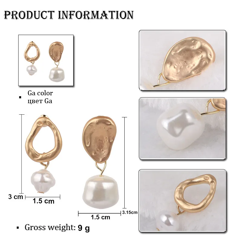 

LEADERBEADS Irregular Shape OL Simulated-Pearl Drop Earrings Women Bohemian Wedding Party Gift Korean Jewelry Statement Earrings
