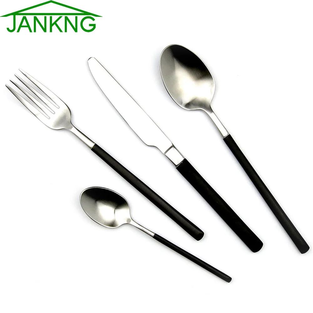 JANKNG 24 шт./лот роскошный набор посуды с черной ручкой матовый столовый из