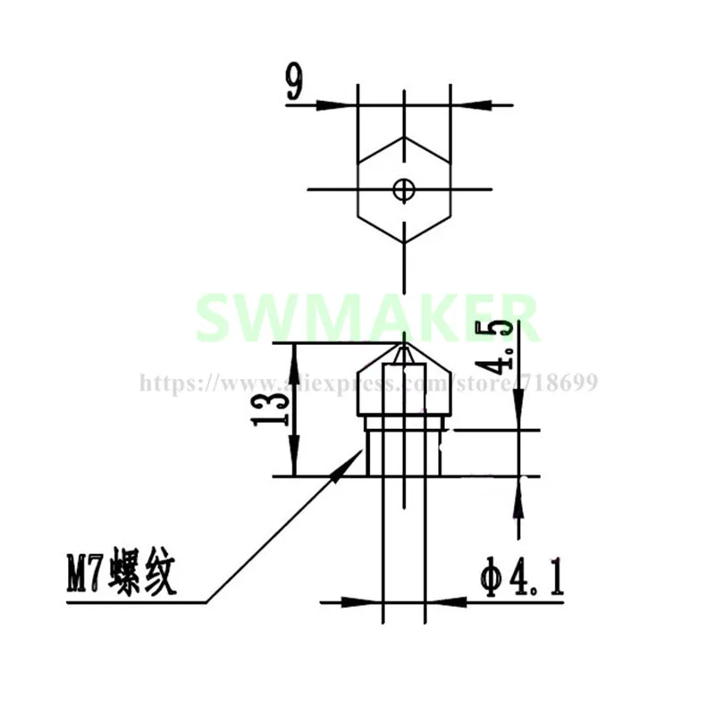 Латунное Сменное сопло MK10 резьба M7 для 3D-принтера Flashforge Creator pro Wanhao D4/I3 Dremel |