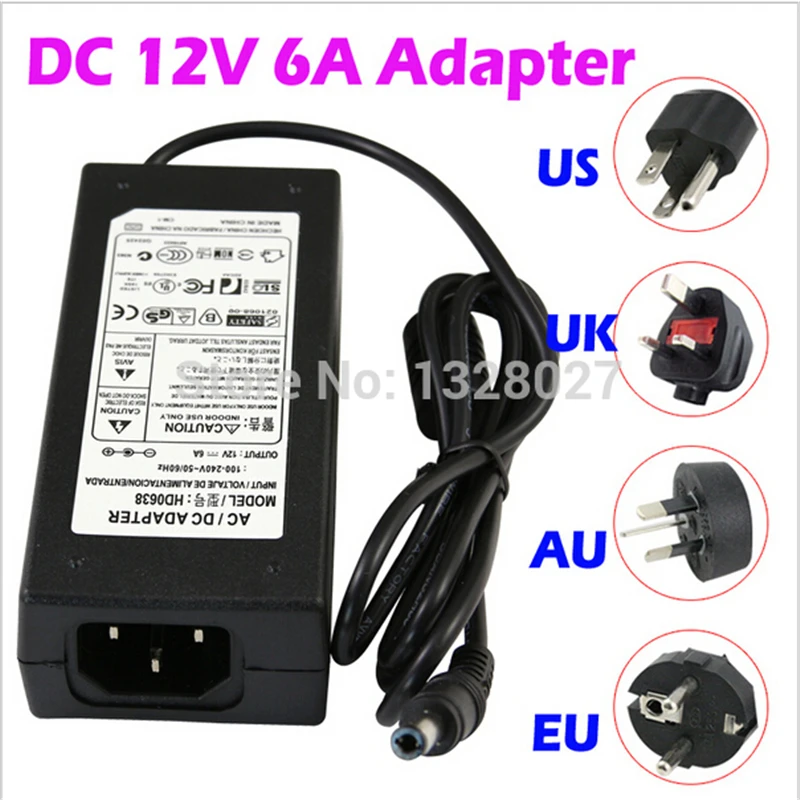 DC12V 6A светодиодный Питание Зарядное устройство Трансформатор Адаптер