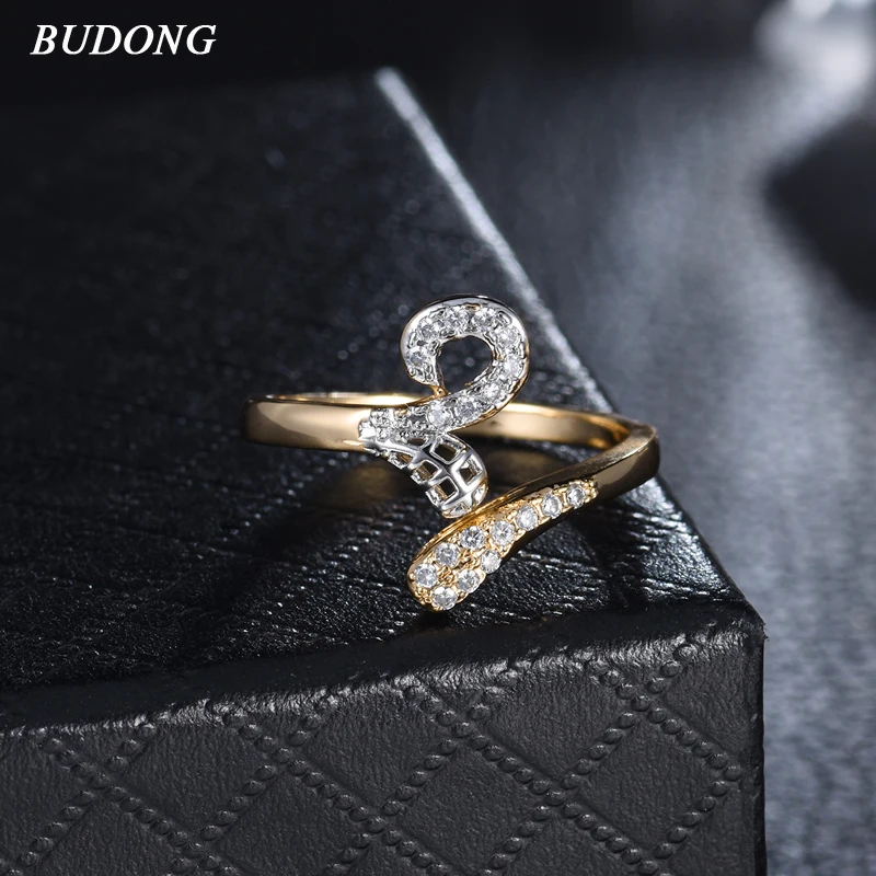 Женское регулируемое кольцо BUDONG Infinity Золотое с цирконием для вечеринки свадьбы