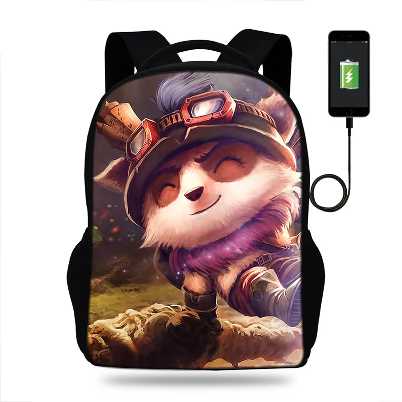 Лига Легенд Teemo Ezreal рюкзак Многофункциональный USB зарядки подростков Для мужчин wo