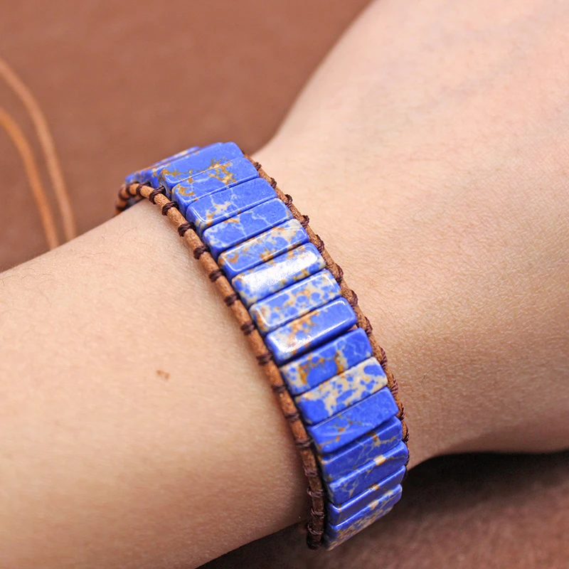 Браслет унисекс из натуральной кожи с синими камнями браслет бусин для пары