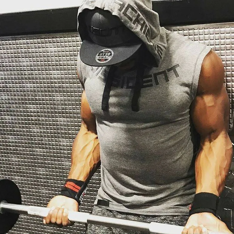 Спортивная одежда спортивная мужская майка для бега с капюшоном бодибилдинга