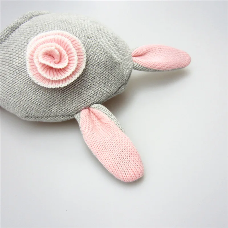 CmsDxz Girls Cap Winter Grey Rabbits With Pink Ears Child Hat Baby Hats Kids Girl Hair Accessoires Pompom | Детская одежда и обувь