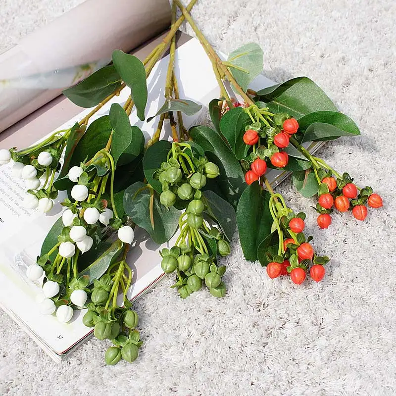 3 вилки искусственный цветок пластик красная ветка ягода искусственная