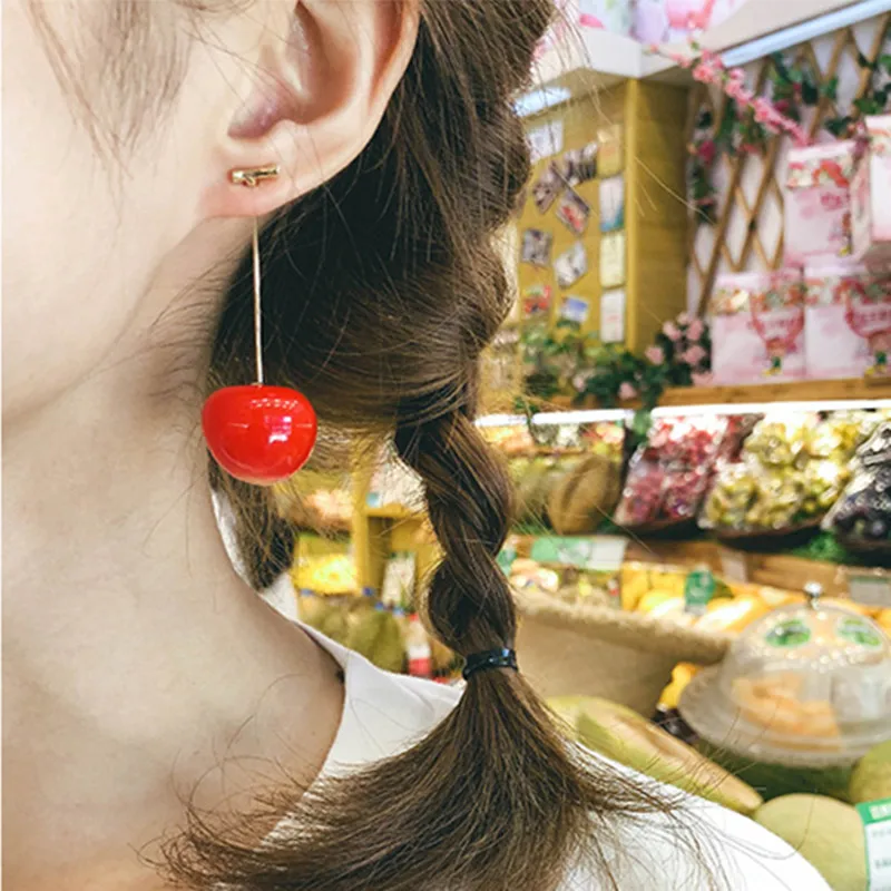 Новые модные простые серьги для женщин с красными вишнями и фруктами, висячие серьги с кисточками, милая Длинная подвеска, подарок для девушек, летние корейские ювелирные изделия