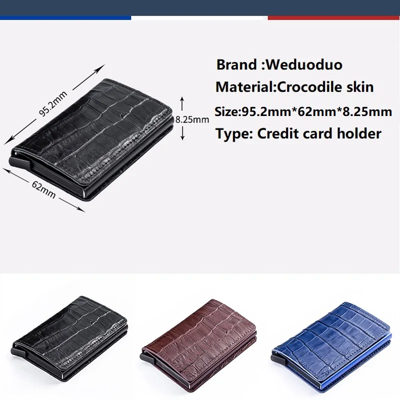 Weduoduo крокодиловой кожи держатель для Карт RFID алюминия высокого качества из металла мужской держатель для кредитных карт с RFID Блокировка мини-кошелек