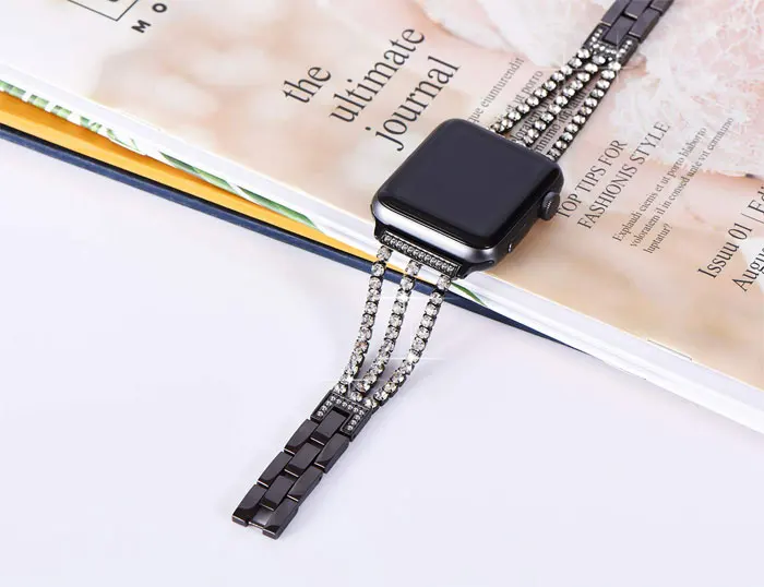 Алмазный ремешок для наручных часов Apple Watch, версии 40 мм, 38 мм, 42 мм, 44 мм наручных часов IWatch серии 5/4/3/2/1 Нержавеющая сталь браслет для женщин ремешок для часов из нержавеющей стали