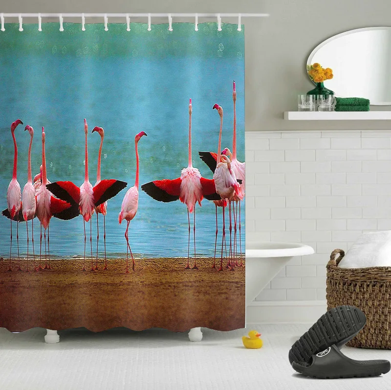 

Современная душевая занавеска LB с фламинго, водонепроницаемая ультрадлинная штора из полиэстера, для ванной комнаты, озера, воды, плесени, д...
