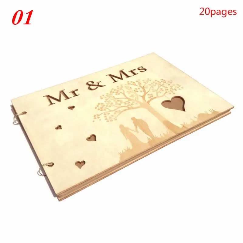 01 Персонализированные деревенские свадебные дерево Гостевая книга Mr& Mrs Дерево Сердце деревянная Гостевая книга фото память книга альбом юбилей подарок - Цвет: 01