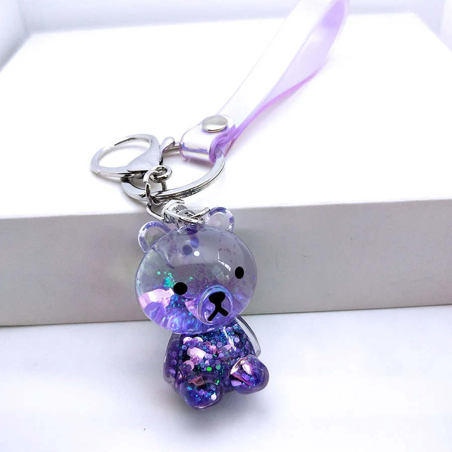 Style 1 Purple Акриловый брелок с рисунком медведя из мультфильма, блестящий зыбучий песок, брелок для ключей, жидкое кольцо для ключей на рюкзак, подвеска для пар, для женщин и мужчин, Подарочный Брелок - Цвет: Style 1 Purple