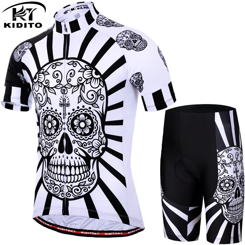 Jersey and Pants KIDITOKT Череп Велоспорт Джерси Набор быстросохнущая MTB велосипедная одежда горный велосипед одежда полиэстер Велоспорт Комплект - Цвет: Jersey and Pants
