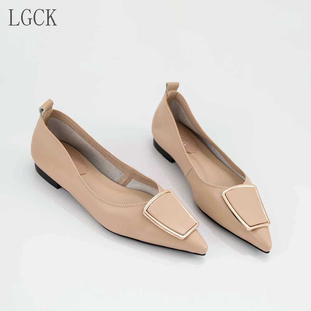 Plus Size 34-43 Genuine Leather Women Shoes Elegant Pointed Toe Flat Loafers Ballet Fashion Ladies Low Heel Party Brand Design