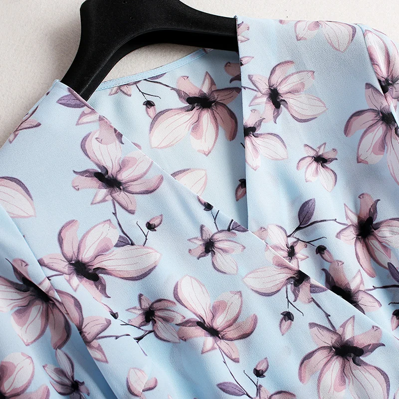 Платье 2017 Лето Новый v-образным вырезом печать с широкими рукавами роковой ете