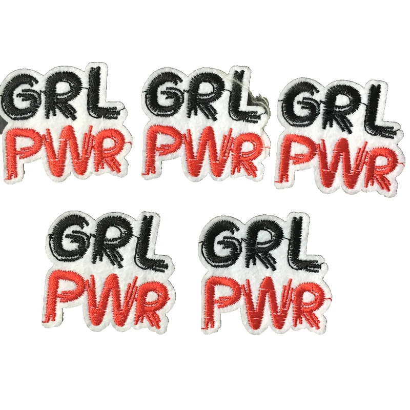 Красная/Розовая вышитая нашивка GRL PWR для одежды шляп сумок вышивка с аппликацией