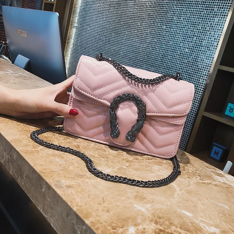 Designer Shoulder Bag Quality PU leather Messenger snake head square bag ladies hand bags Fashion Rhombus chain package | Багаж и сумки