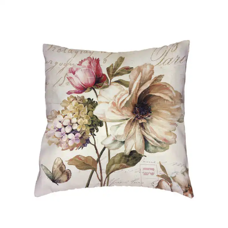 Наволочка с красивым цветочным узором разноцветная розовая хризантема