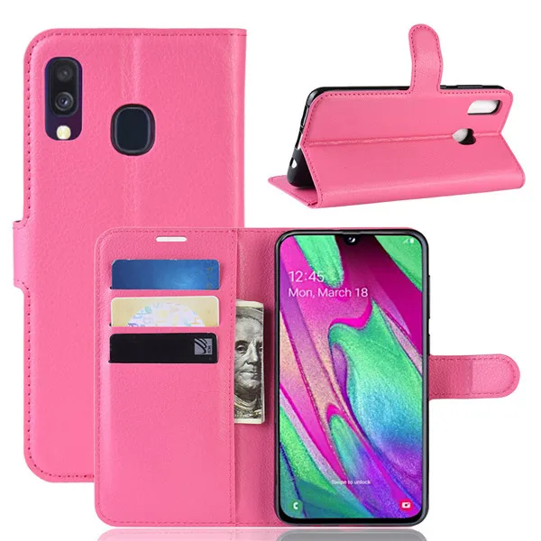 Розово-красный Для samsung Galaxy A40 Флип кожаный бумажник чехол держатель для карт Телефон Coque черный чехол-книжка для samsung Galaxy A40 Сумки на a40 a 40 - Цвет: Розово-красный