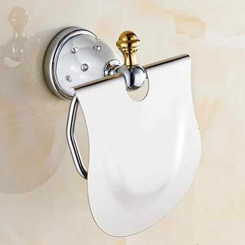 Toilet Paper Holder Современные Блестящие аксессуары для ванной, хромированная отделка, стойка для туалетной бумаги, вешалка для полотенец, полка, держатель для щетки, настенное крепление, набор аксессуаров для ванной комнаты - Цвет: Toilet Paper Holder