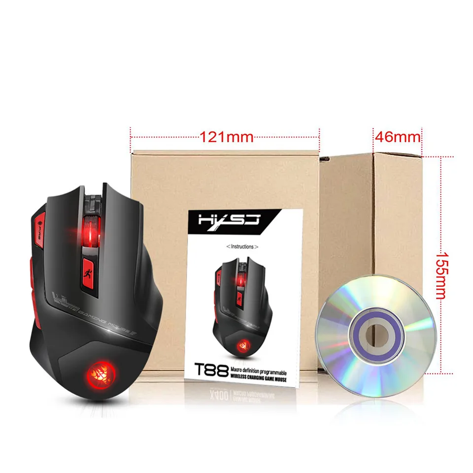 HXSJ T88 Беспроводная игровая мышь 7-Key эргономичный дизайн Поддержка макросъемки 7 цветов подсветки-перезаряжаемая до 4800 точек/дюйм