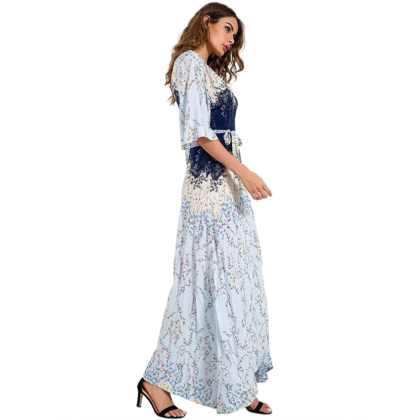 Цветочный принт Длинные платья Для женщин Лето 2018 Мода Boho Стиль Макси платье
