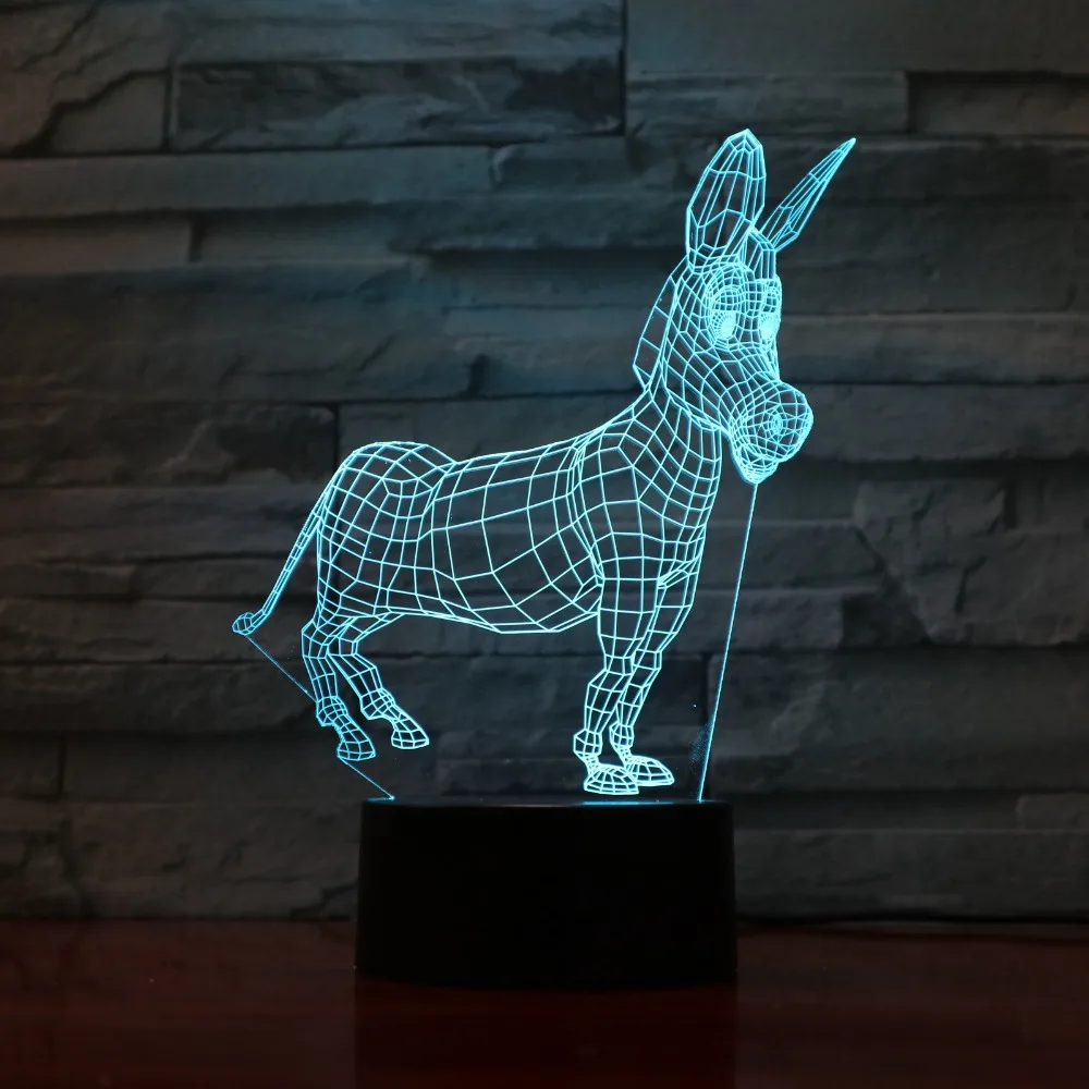 Животное осел 3D Led моделирование ночник Usb изменение детское настроение сенсорная кнопка детская спальня настольная лампа освещение для домашнего декора подарок