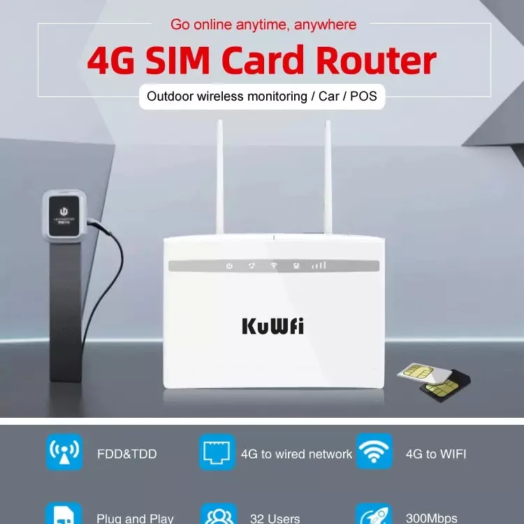 KuWfi 4G CPE Wifi маршрутизатор 3g/4G LTE CPE маршрутизатор 4G модем до 32 пользователей 150 Мбит/с Cat4 беспроводной маршрутизатор с rj45портами 2 шт антенны