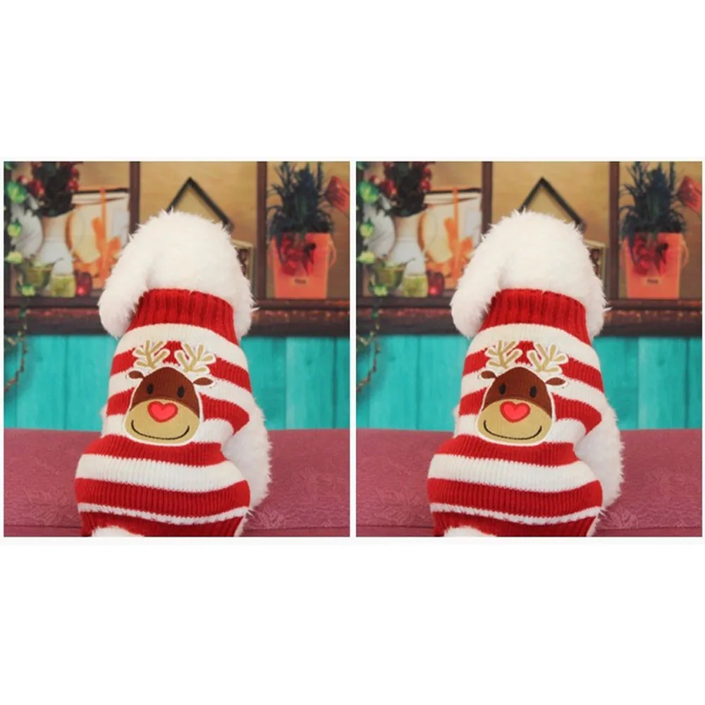 Рождественский свитер для собаки Полосатый пуловер с оленем жилет красный