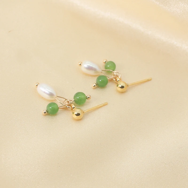 Price Favorable Natural Freshwater Pearls Earrings Green Stone Gold Stud For Women Earring Jewelry Gift | Украшения и аксессуары